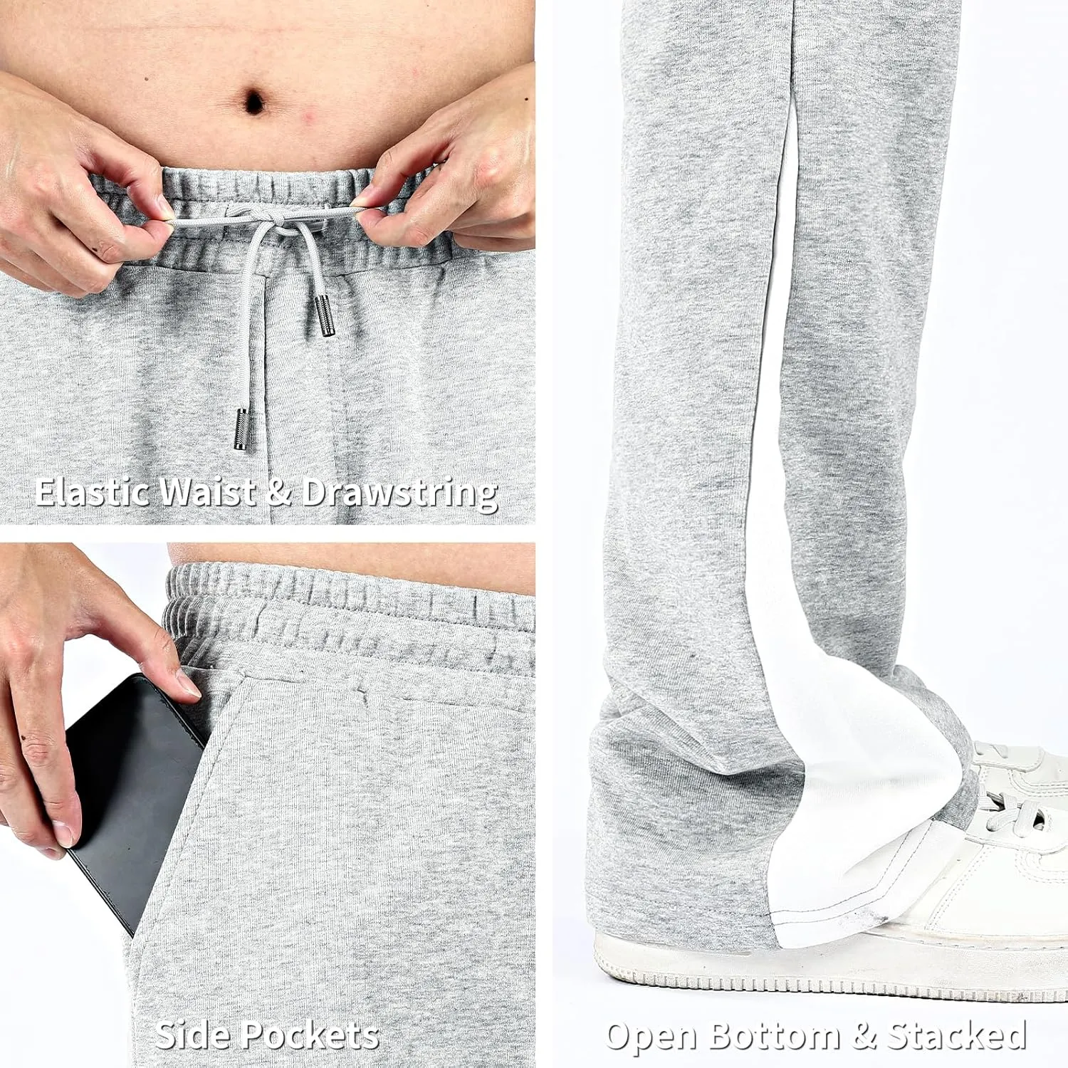 GINGTTO Mens Sweatpants Open Bottom Patchwork Stacked Paint Track Pants