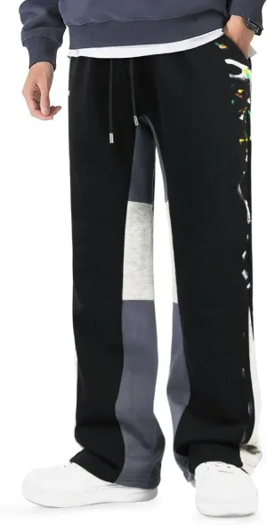 GINGTTO Mens Sweatpants Open Bottom Patchwork Stacked Paint Track Pants