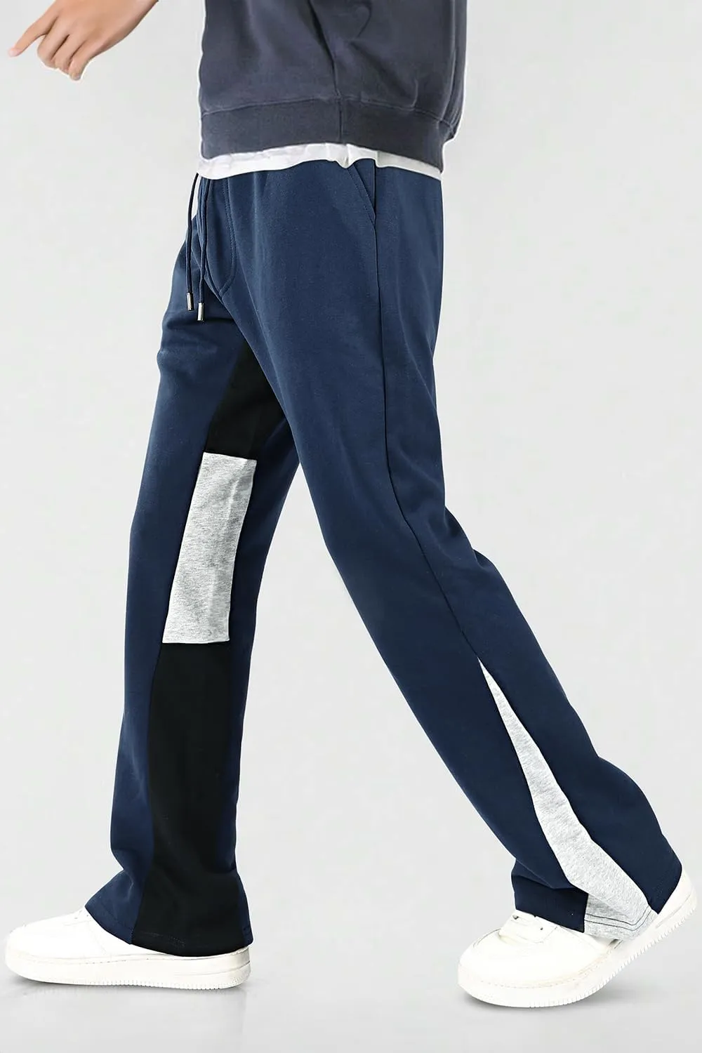 GINGTTO Mens Sweatpants Open Bottom Patchwork Stacked Paint Track Pants