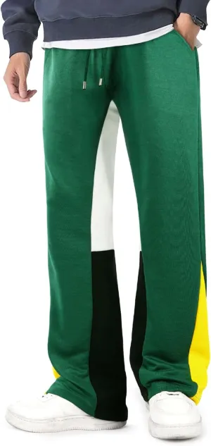 GINGTTO Mens Sweatpants Open Bottom Patchwork Stacked Paint Track Pants