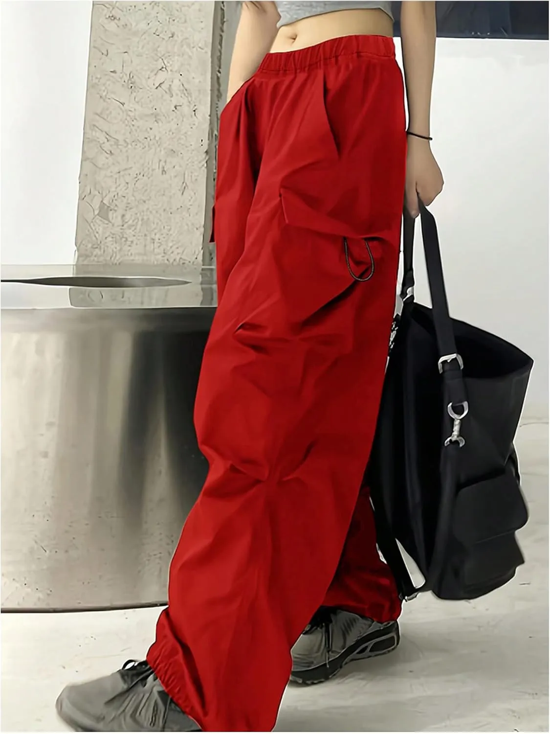 Girl's Baggy Cargo Pants Elastic Waist Wide Leg Sweatpants Casual Athletic Joggers with Pockets