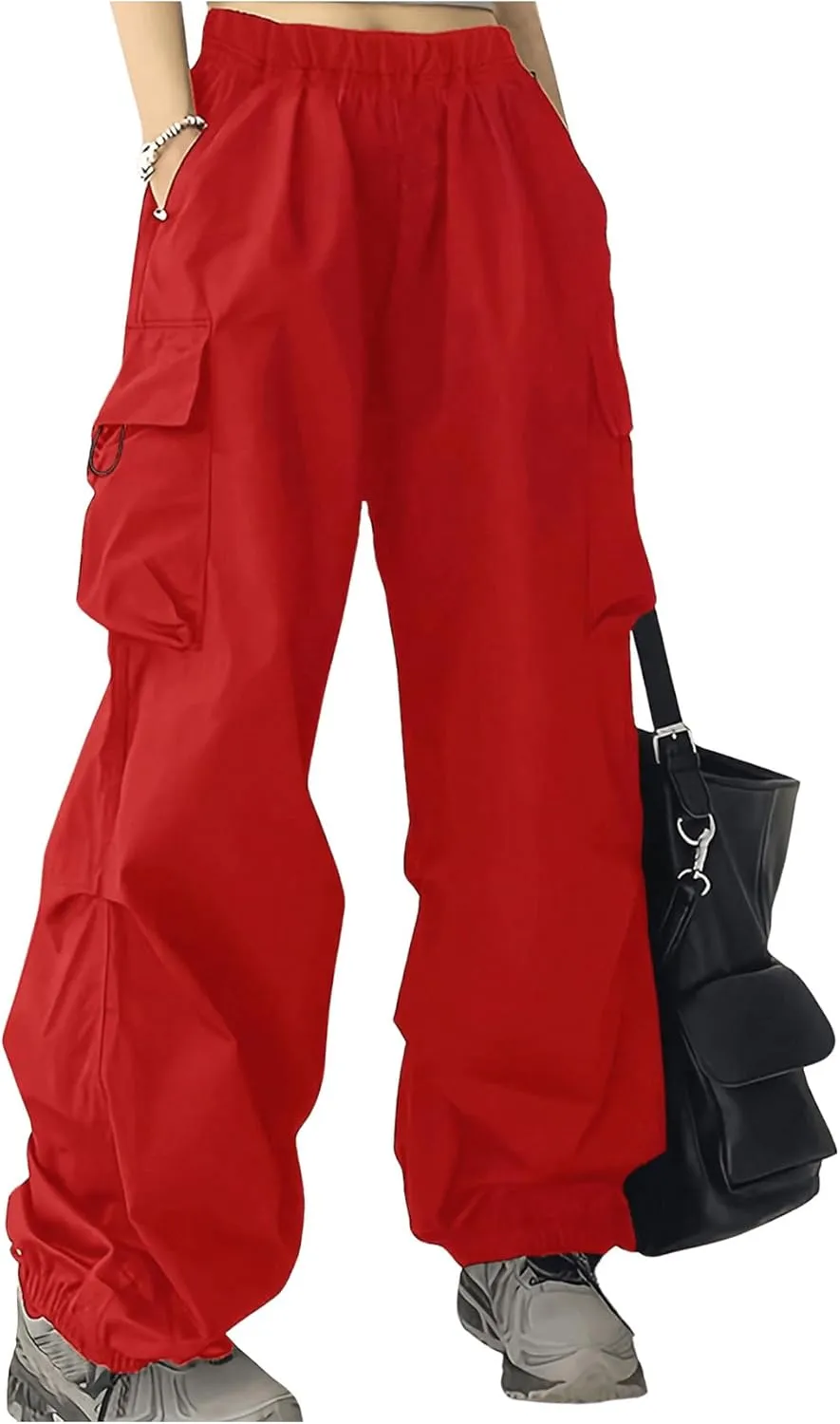 Girl's Baggy Cargo Pants Elastic Waist Wide Leg Sweatpants Casual Athletic Joggers with Pockets
