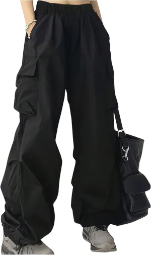 Girl's Baggy Cargo Pants Elastic Waist Wide Leg Sweatpants Casual Athletic Joggers with Pockets