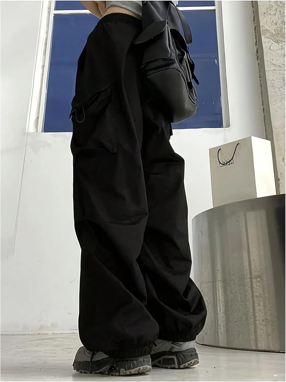 Girl's Baggy Cargo Pants Elastic Waist Wide Leg Sweatpants Casual Athletic Joggers with Pockets