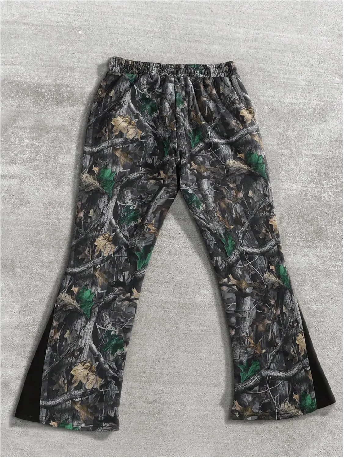 GORGLITTER Men's Camo Sweatpants Drawstring Waist Patchwork Stacked Flared Joggers