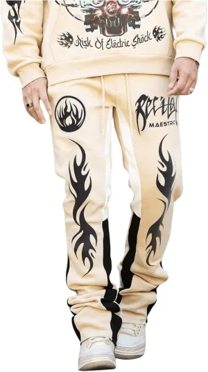 GORGLITTER Men's Camo Sweatpants Drawstring Waist Patchwork Stacked Flared Joggers