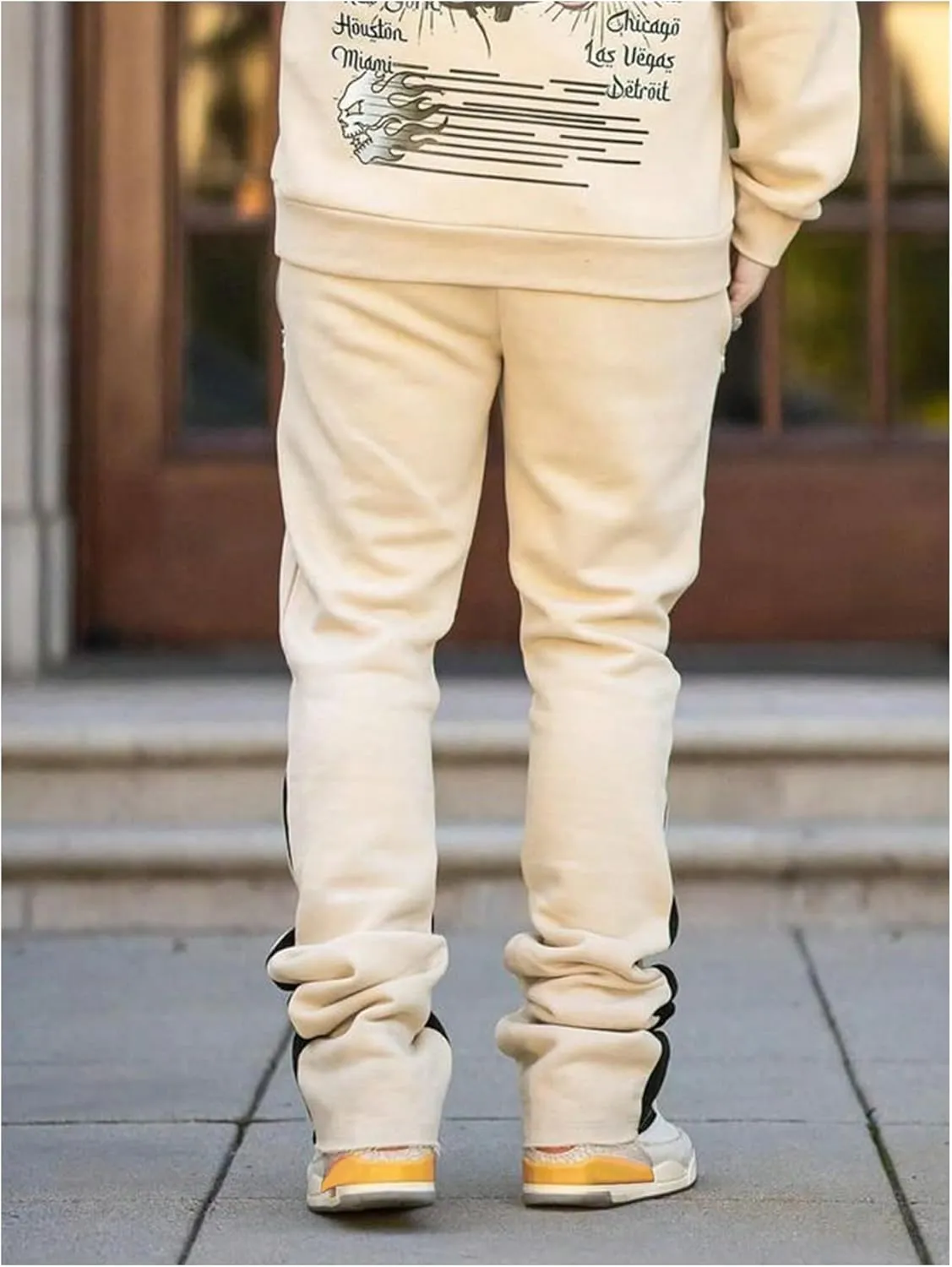 GORGLITTER Men's Camo Sweatpants Drawstring Waist Patchwork Stacked Flared Joggers