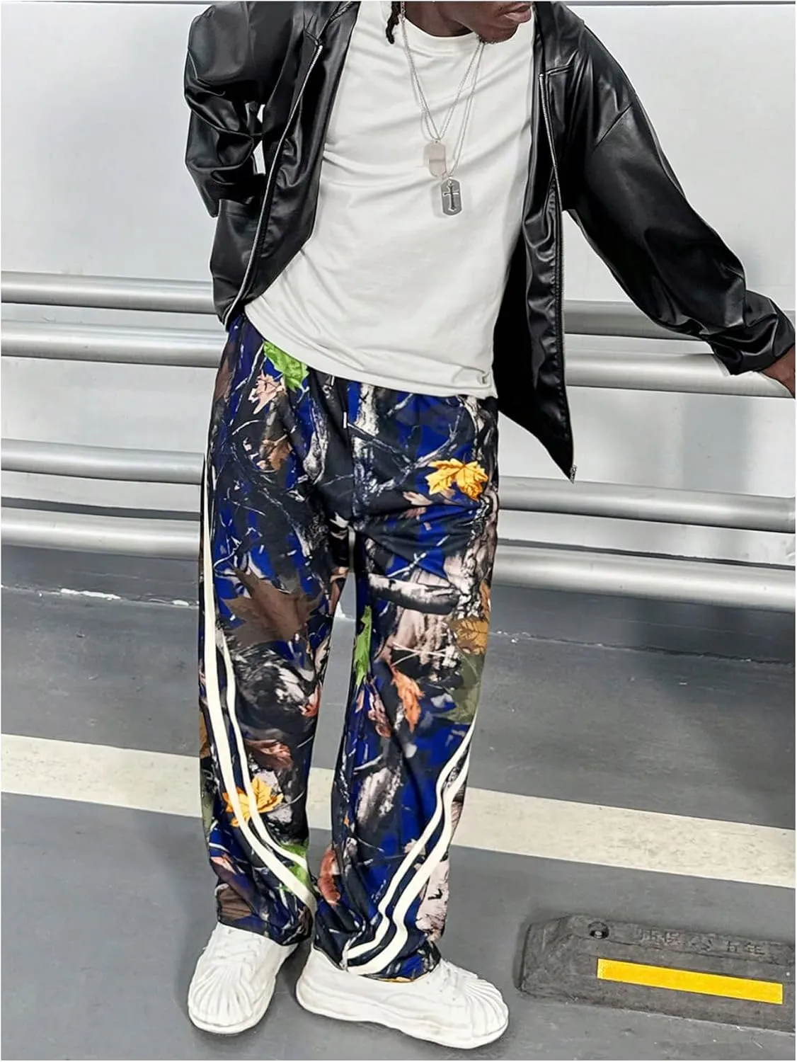 GORGLITTER Men's Camo Sweatpants Drawstring Waist Patchwork Stacked Flared Joggers