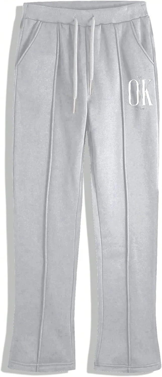 GORGLITTER Men's Graphic Baggy Sweatpants Wide Leg Y2K Drawstring Stacked Jogger Pants with Pockets