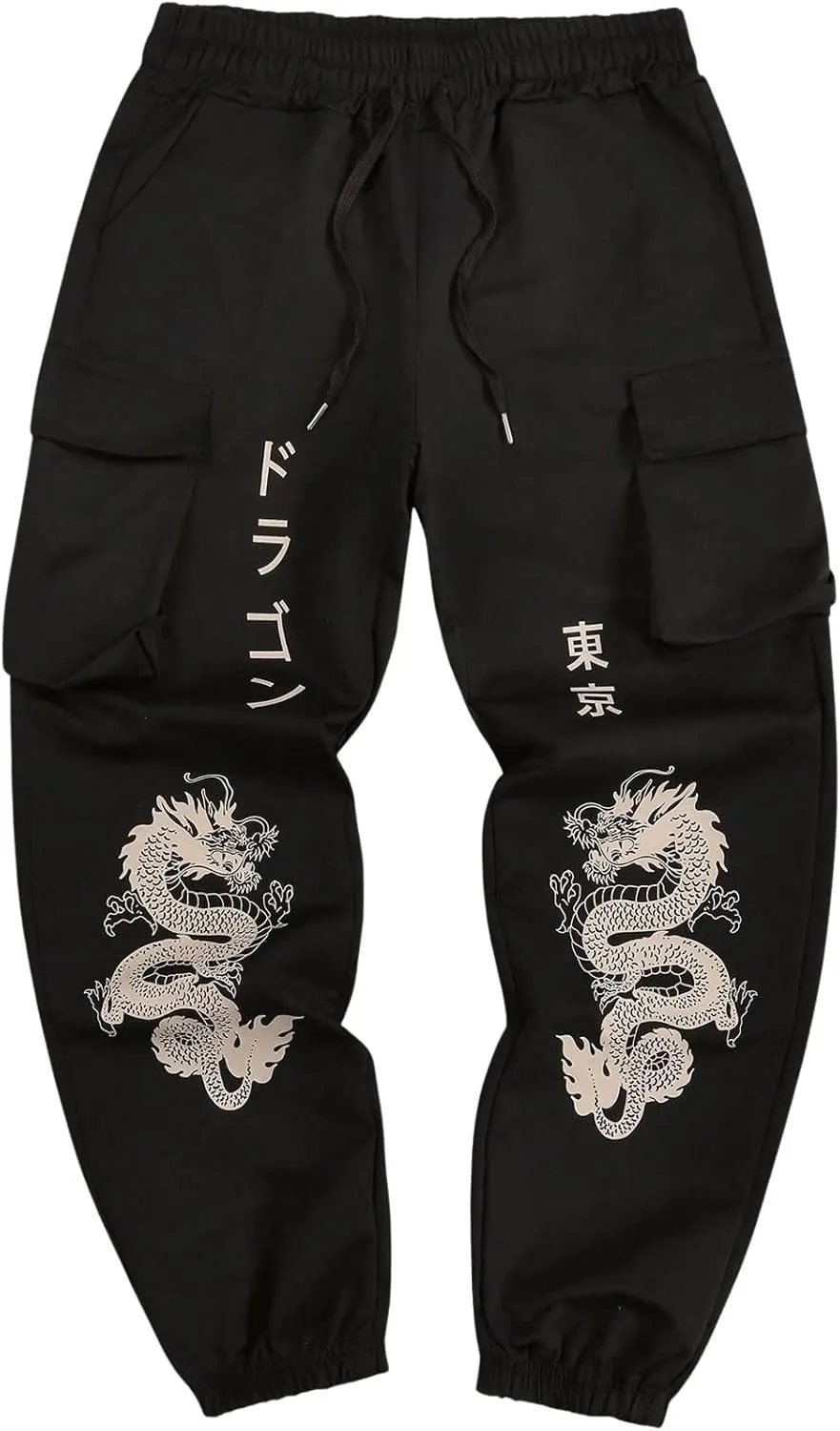 GORGLITTER Men's Japanese Pants Graphic Cargo Joggers Pants Stacked Sweatpants Y2K Streetwear