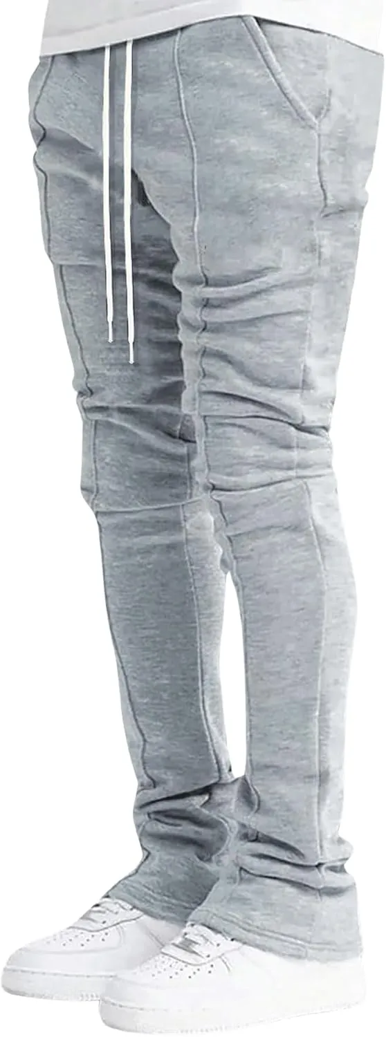 GORGLITTER Men's Letter Graphic Drawstring Waist Pants Stacked Flared Cool Sweatpants with Pockets