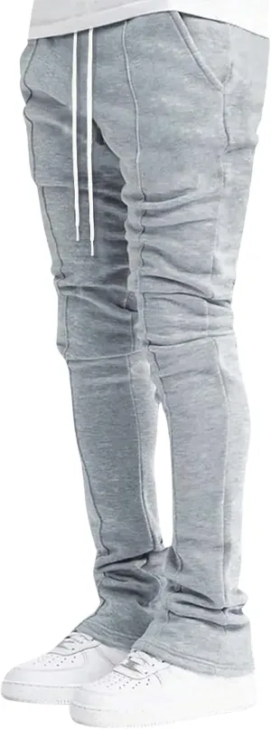 GORGLITTER Men's Letter Graphic Drawstring Waist Pants Stacked Flared Cool Sweatpants with Pockets