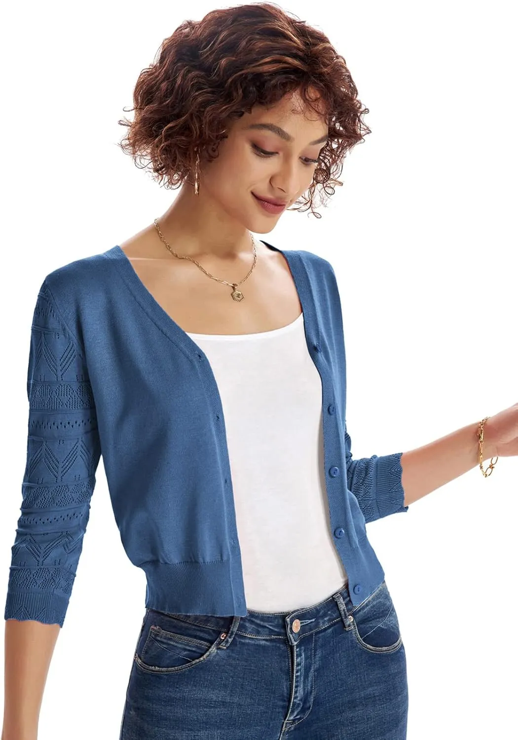 GRACE KARIN Women's Cardigans Shrugs for Dresses 3/4 Sleeve Cardigan V Neck Button Down Sweater Lightweight