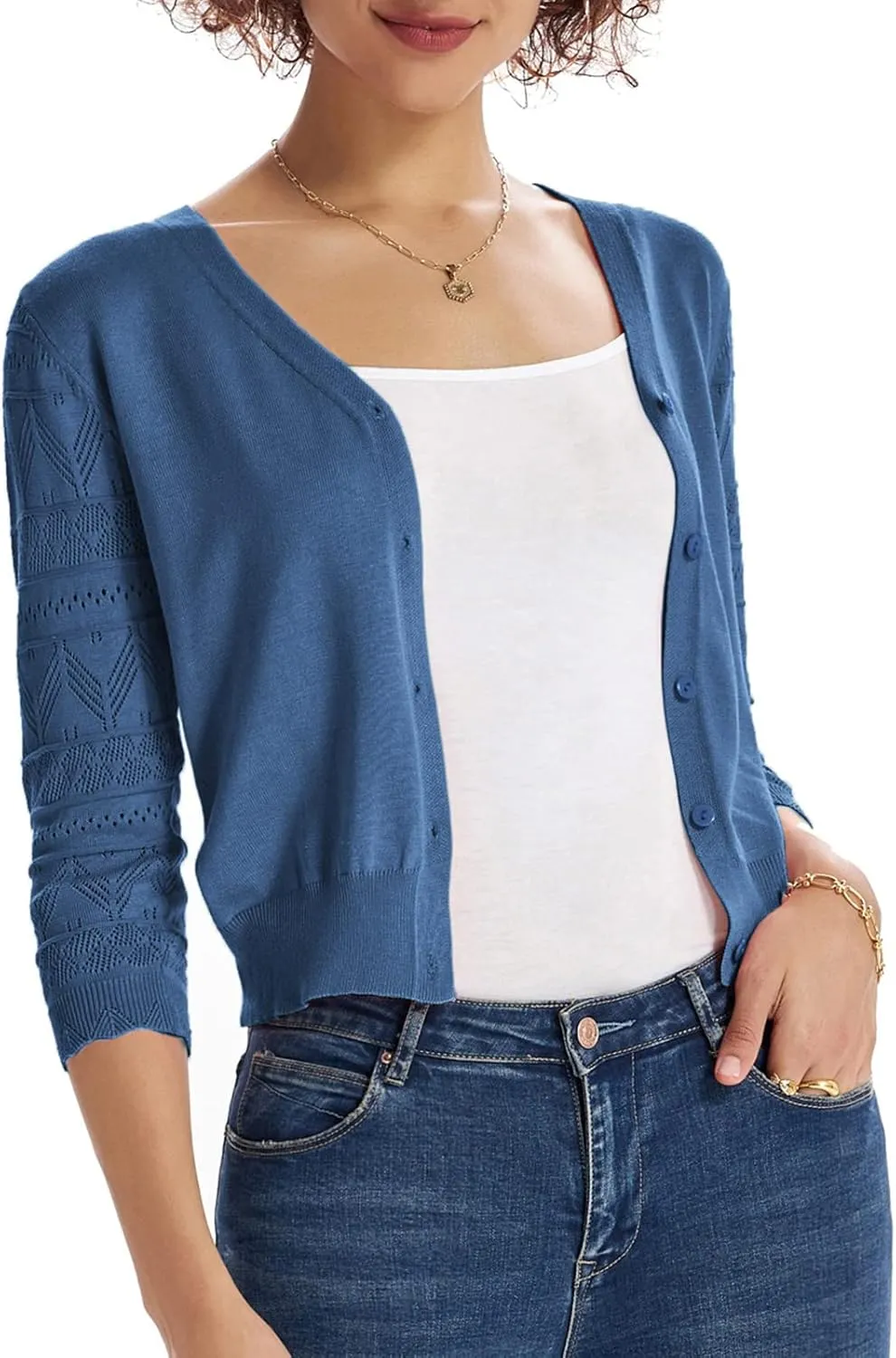 GRACE KARIN Women's Cardigans Shrugs for Dresses 3/4 Sleeve Cardigan V Neck Button Down Sweater Lightweight