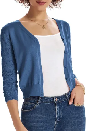 GRACE KARIN Women's Cardigans Shrugs for Dresses 3/4 Sleeve Cardigan V Neck Button Down Sweater Lightweight