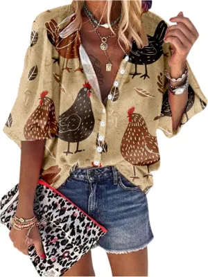Hawaiian Shirts for Women 3/4 Length Sleeve Womens Tops Casual Loose Fitted Button Down Shirts for Women