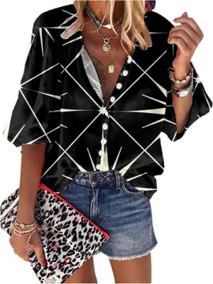 Hawaiian Shirts for Women 3/4 Length Sleeve Womens Tops Casual Loose Fitted Button Down Shirts for Women