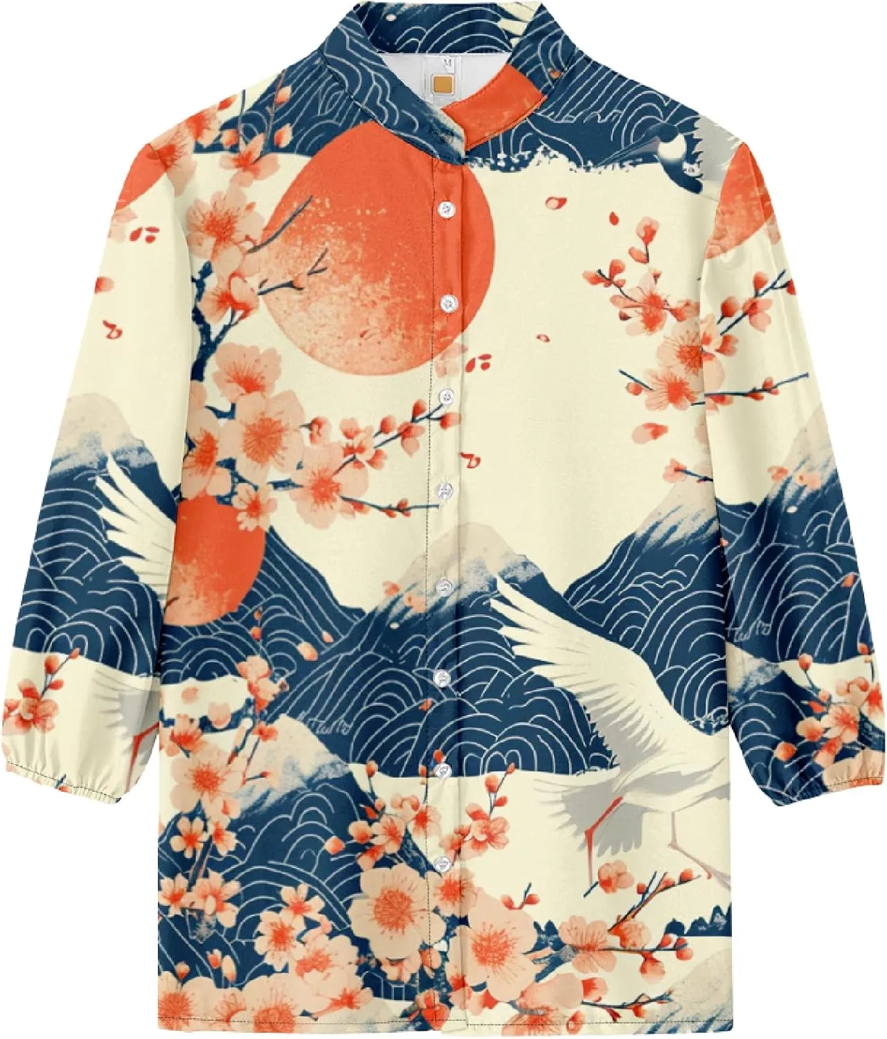 Hawaiian Shirts for Women 3/4 Length Sleeve Womens Tops Casual Loose Fitted Button Down Shirts for Women