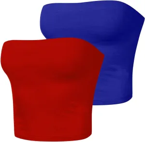 HGps8w 2 Pack Women's Tube Crop Tops Strapless Cute Basic Solid Sleeveless Stretchy Seamless Bandeau Shirts