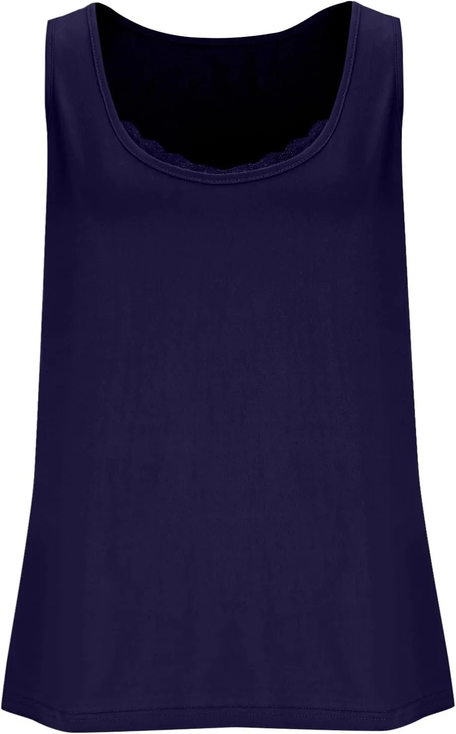 HGps8w Women's Plus Size Tank Tops Summer Sleeveless Lace Trim Scoop Neck Basic Solid Fitted Cami Tee Shirts