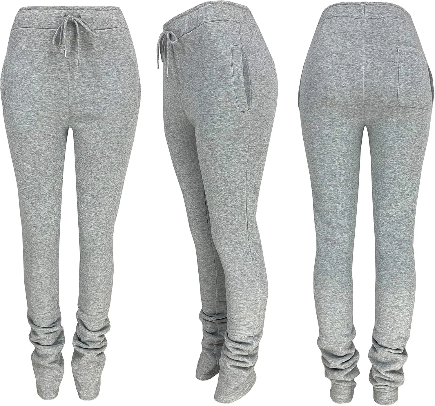 HuiSiFang Women Stacked Pants Fleece Sweatpants Thicked Warm Jogging Casual Ruched Workout Active Jogger Pants