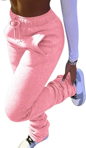 HuiSiFang Women Stacked Pants Fleece Sweatpants Thicked Warm Jogging Casual Ruched Workout Active Jogger Pants