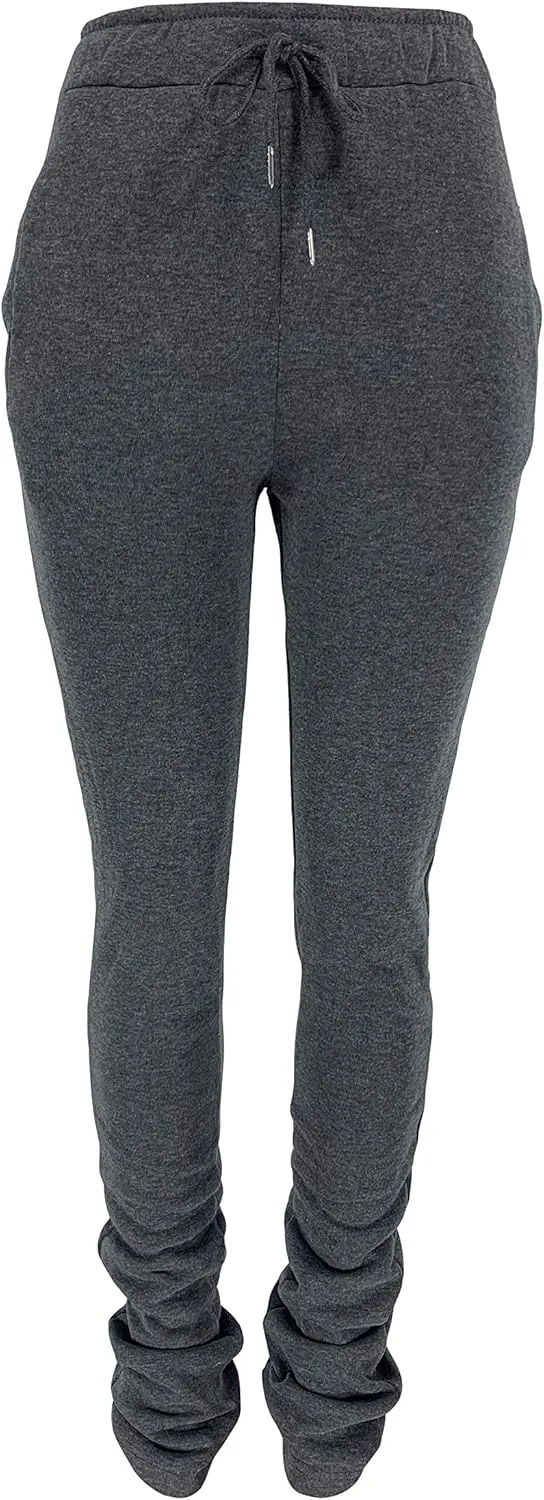 HuiSiFang Women Stacked Pants Fleece Sweatpants Thicked Warm Jogging Casual Ruched Workout Active Jogger Pants