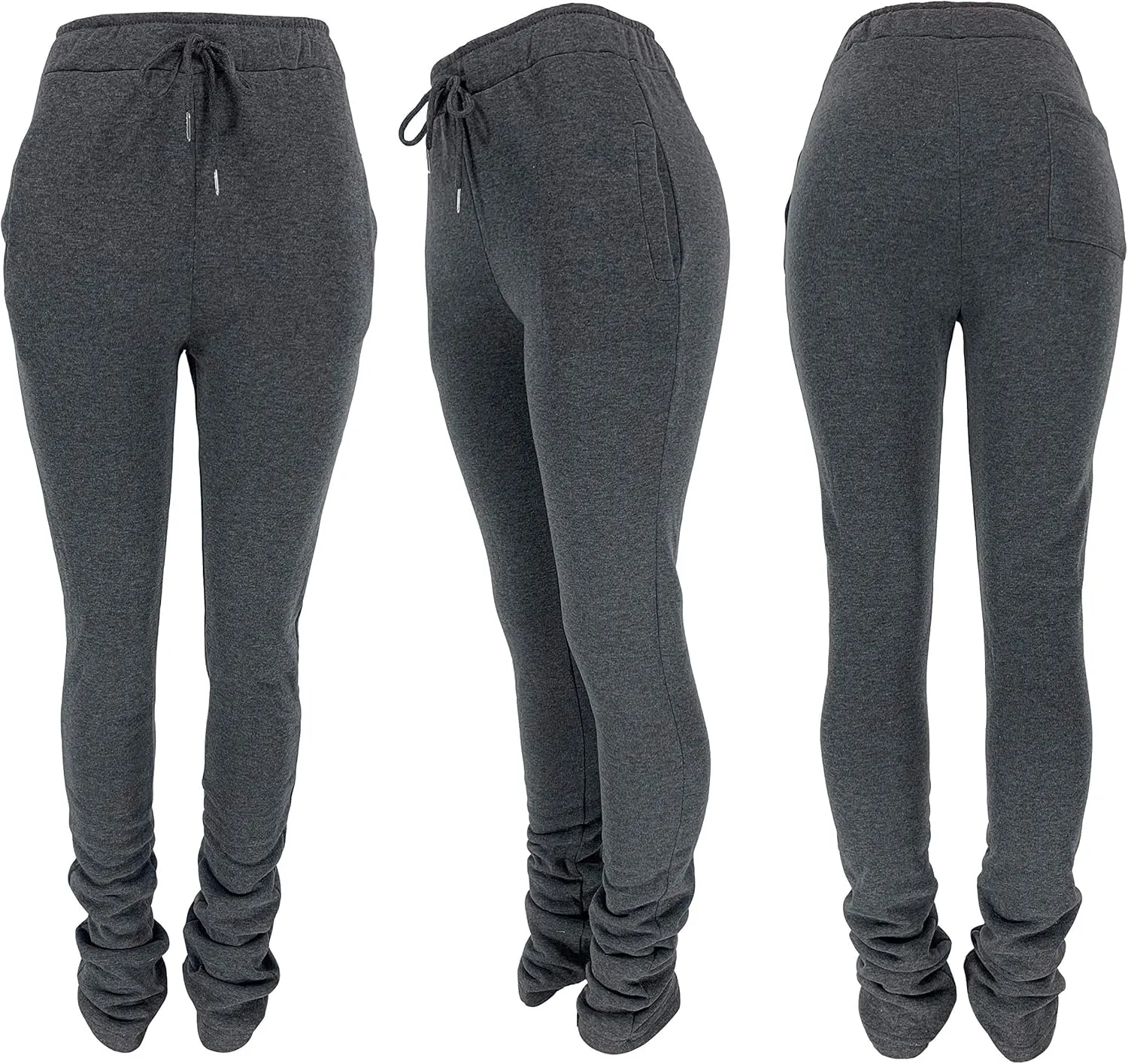 HuiSiFang Women Stacked Pants Fleece Sweatpants Thicked Warm Jogging Casual Ruched Workout Active Jogger Pants