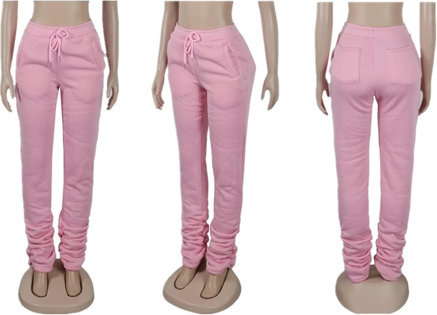 HuiSiFang Women Stacked Pants Fleece Sweatpants Thicked Warm Jogging Casual Ruched Workout Active Jogger Pants