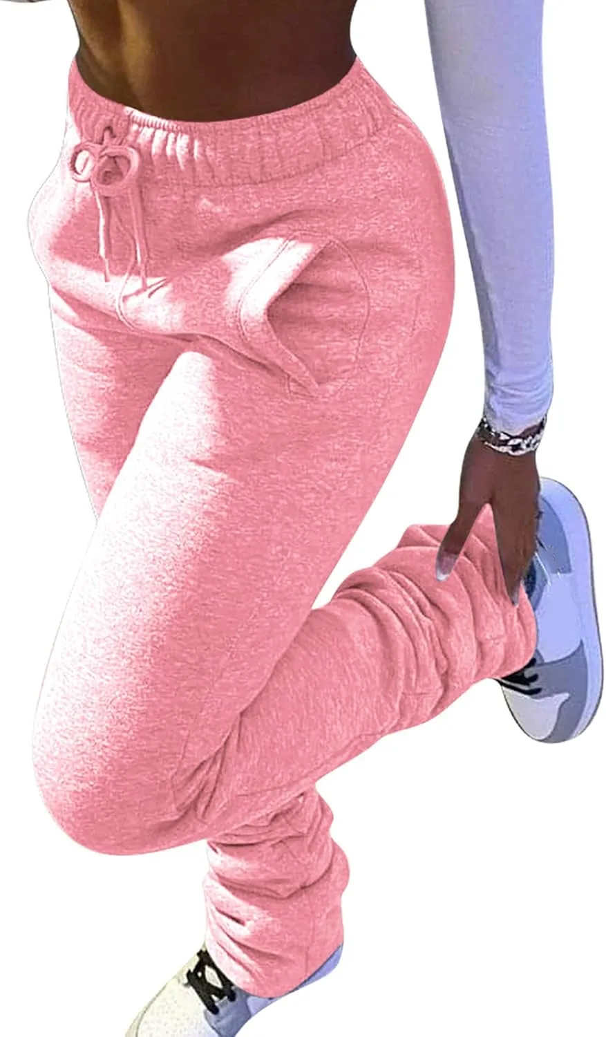 HuiSiFang Women Stacked Pants Fleece Sweatpants Thicked Warm Jogging Casual Ruched Workout Active Jogger Pants