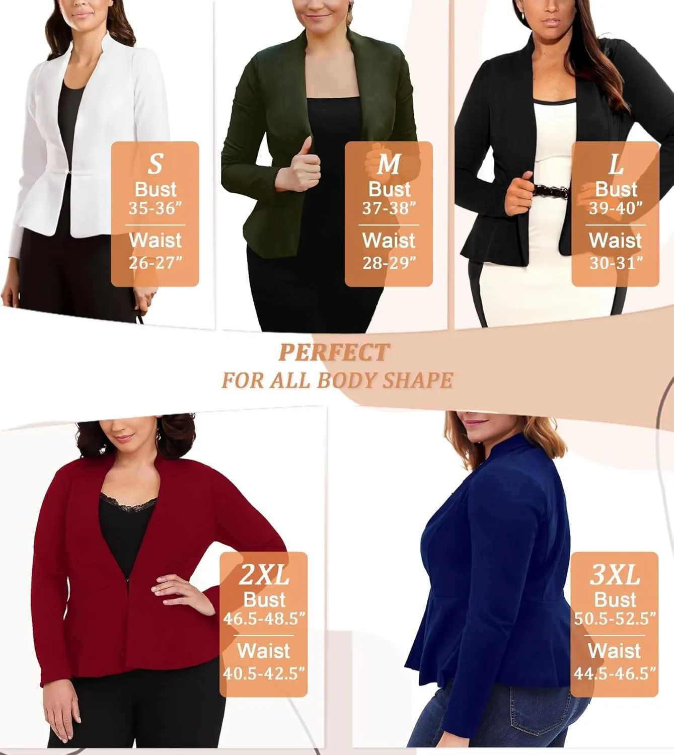 Hybrid & Company Women's Casual Work Office Elegant Open Front Premium Nylon Blazer Jacket