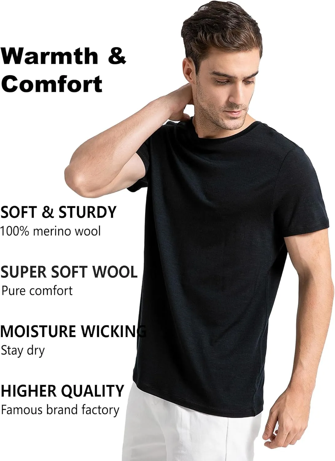 innotree Merino Wool T Shirts for Men - 100% Organic Odor Resistance Merino Wool Undershirt Hiking Travel Base Layer T-Shirt