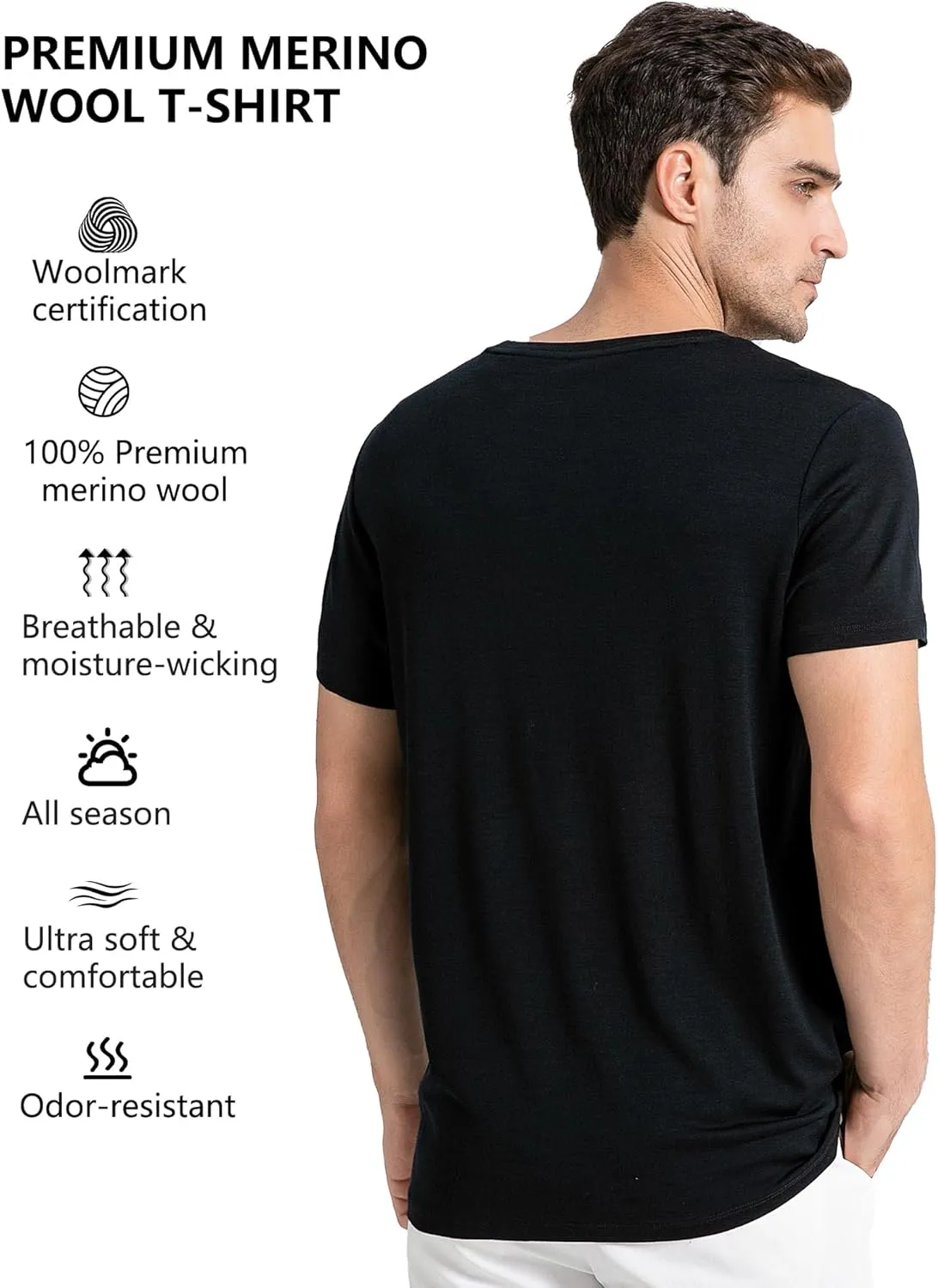 innotree Merino Wool T Shirts for Men - 100% Organic Odor Resistance Merino Wool Undershirt Hiking Travel Base Layer T-Shirt