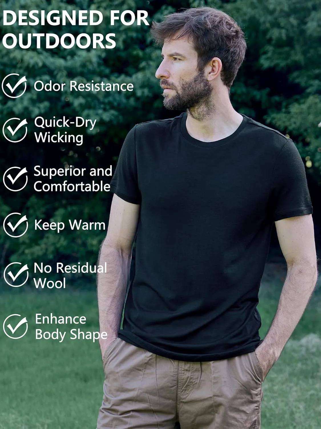 innotree Merino Wool T Shirts for Men - 100% Organic Odor Resistance Merino Wool Undershirt Hiking Travel Base Layer T-Shirt