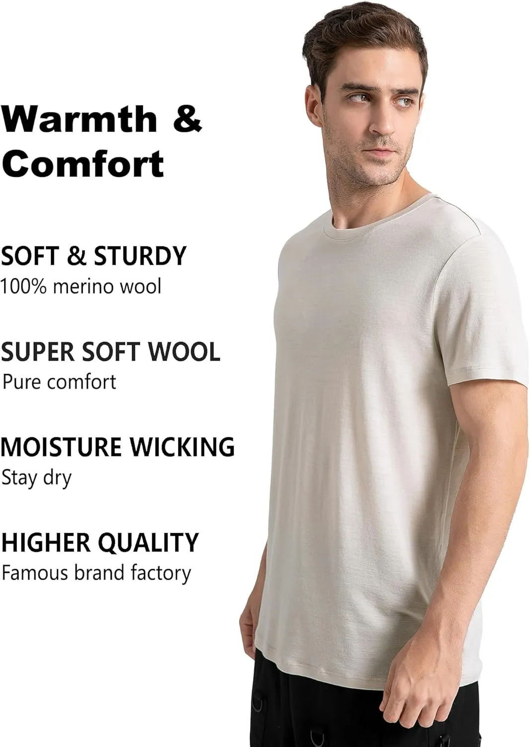 innotree Merino Wool T Shirts for Men - 100% Organic Odor Resistance Merino Wool Undershirt Hiking Travel Base Layer T-Shirt