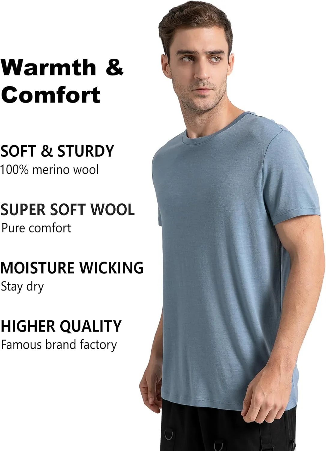 innotree Merino Wool T Shirts for Men - 100% Organic Odor Resistance Merino Wool Undershirt Hiking Travel Base Layer T-Shirt