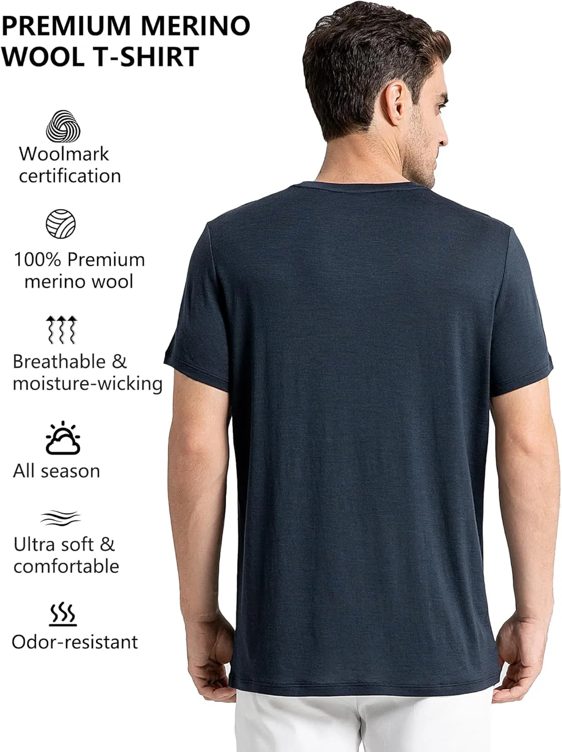 innotree Merino Wool T Shirts for Men - 100% Organic Odor Resistance Merino Wool Undershirt Hiking Travel Base Layer T-Shirt
