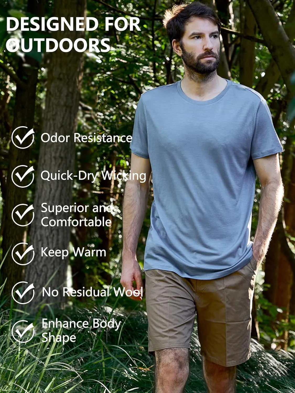 innotree Merino Wool T Shirts for Men - 100% Organic Odor Resistance Merino Wool Undershirt Hiking Travel Base Layer T-Shirt