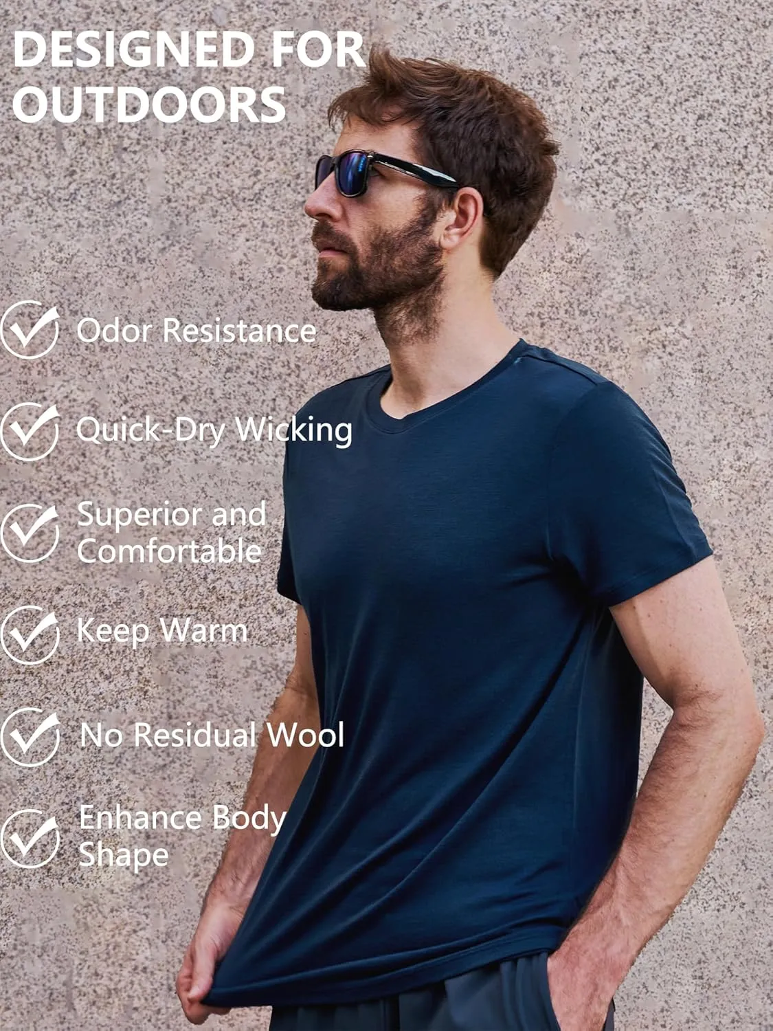 innotree Merino Wool T Shirts for Men - 100% Organic Odor Resistance Merino Wool Undershirt Hiking Travel Base Layer T-Shirt