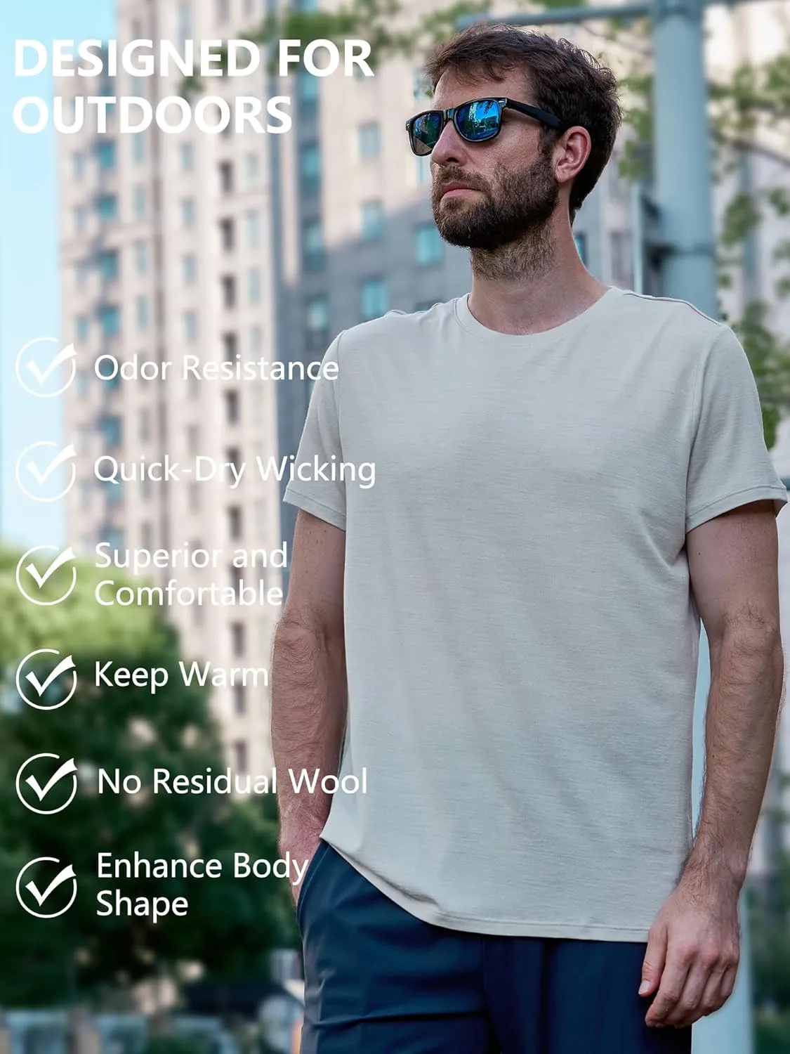 innotree Merino Wool T Shirts for Men - 100% Organic Odor Resistance Merino Wool Undershirt Hiking Travel Base Layer T-Shirt