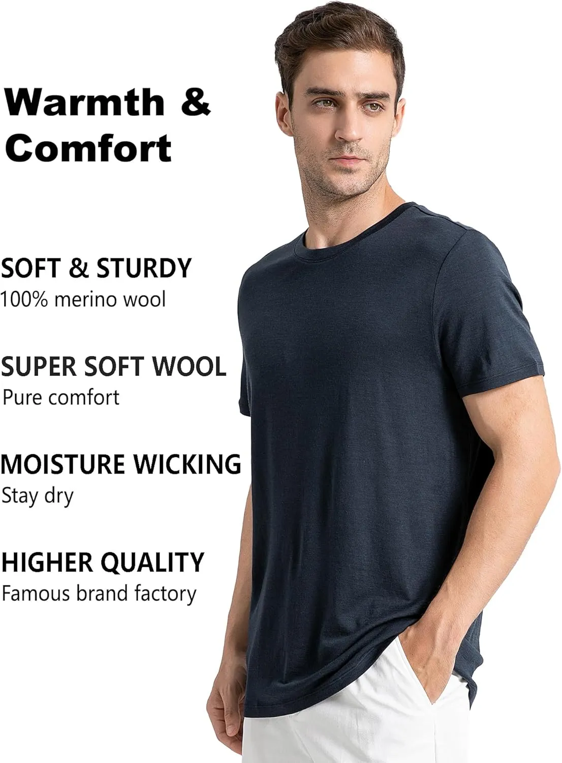 innotree Merino Wool T Shirts for Men - 100% Organic Odor Resistance Merino Wool Undershirt Hiking Travel Base Layer T-Shirt