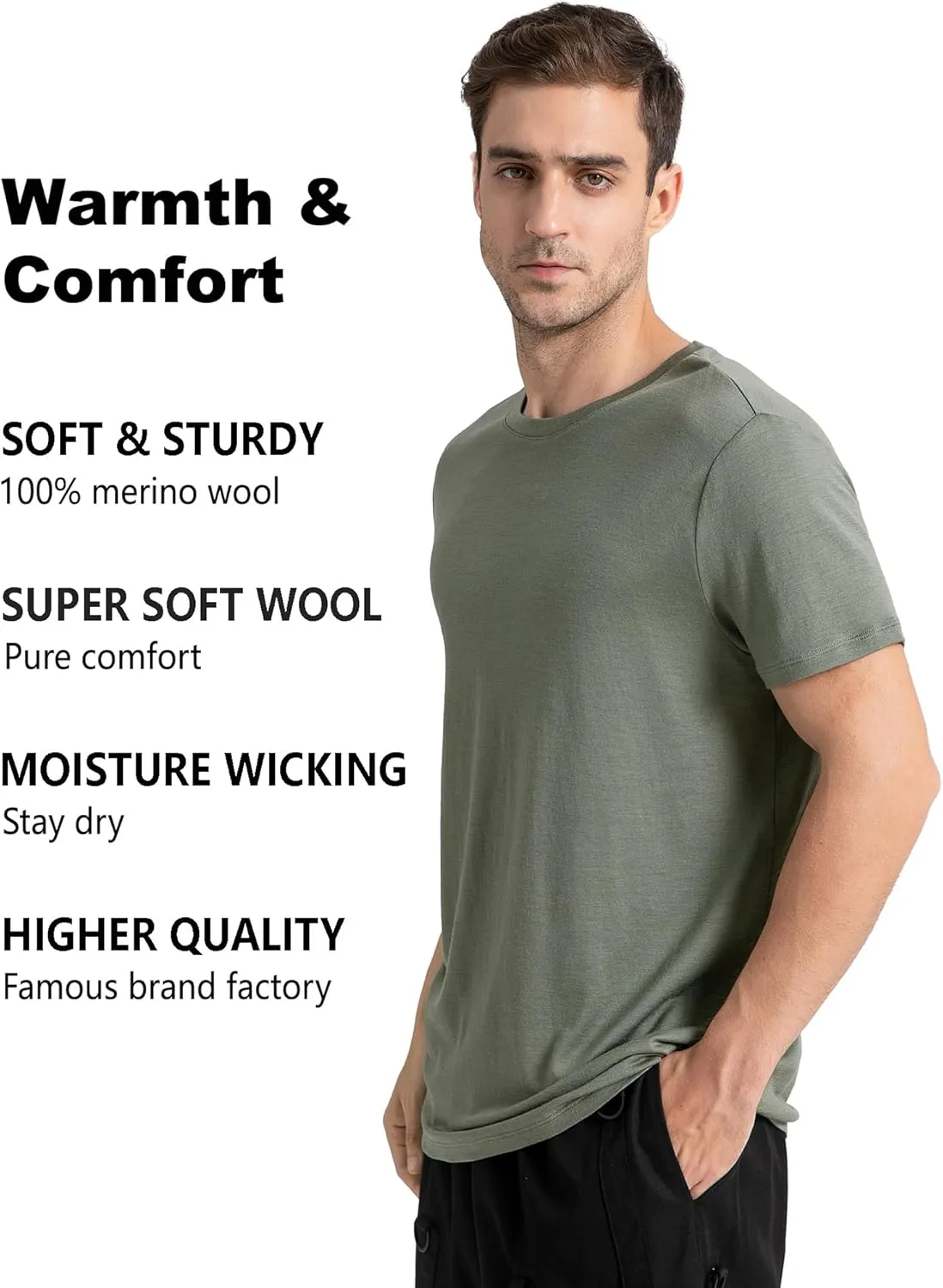 innotree Merino Wool T Shirts for Men - 100% Organic Odor Resistance Merino Wool Undershirt Hiking Travel Base Layer T-Shirt