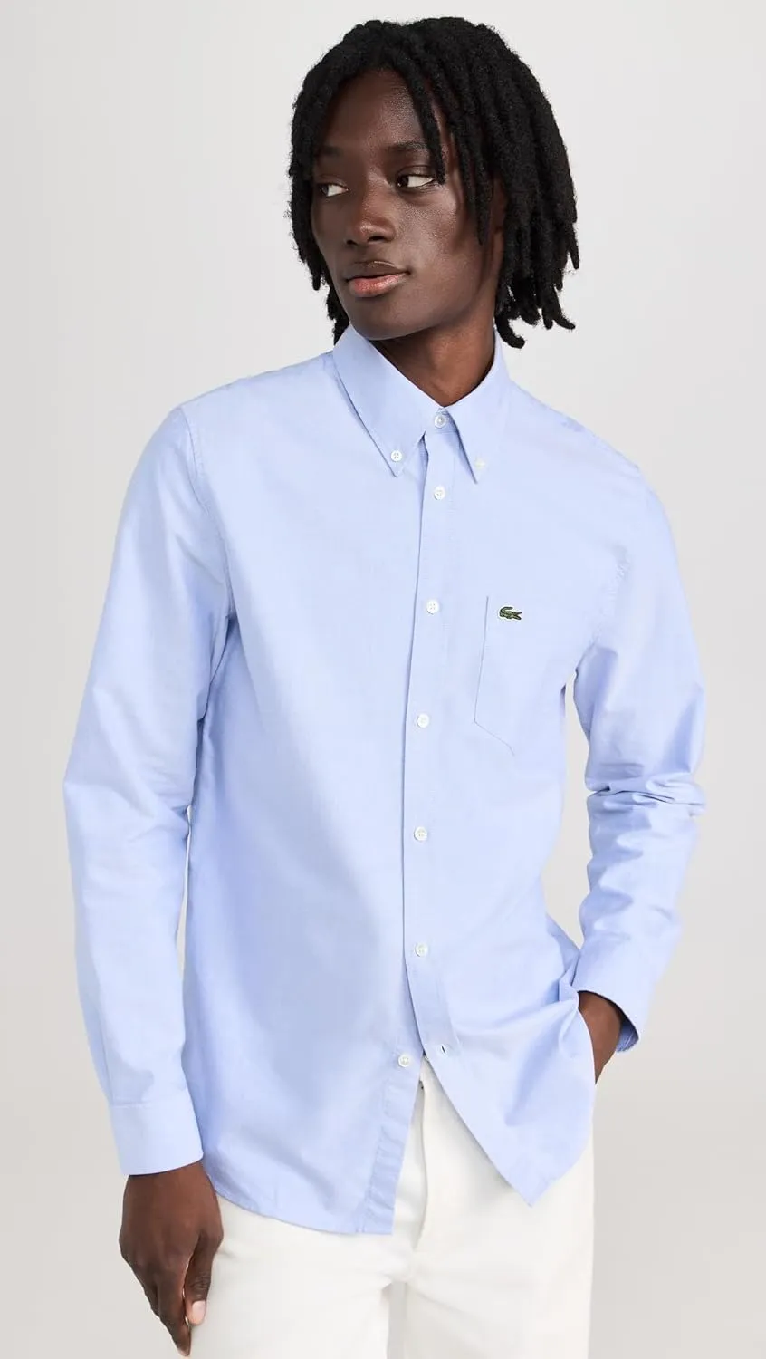 Lacoste Men's Slim Fit Stretch Poplin Long Sleeve Button Down Shirt