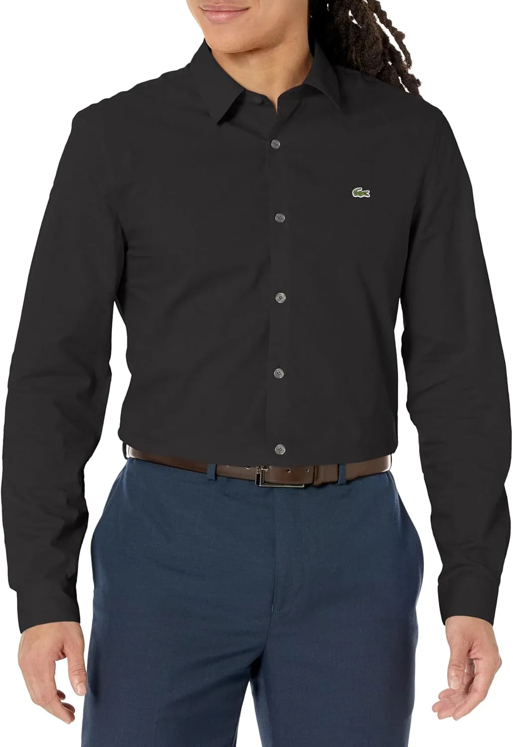 Lacoste Men's Slim Fit Stretch Poplin Long Sleeve Button Down Shirt