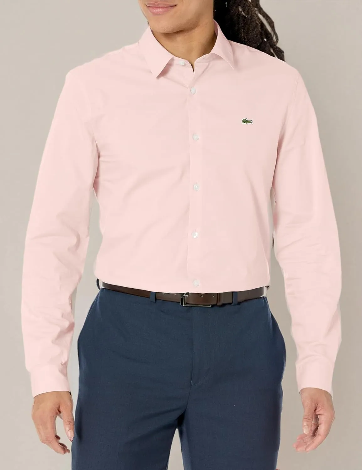 Lacoste Men's Slim Fit Stretch Poplin Long Sleeve Button Down Shirt
