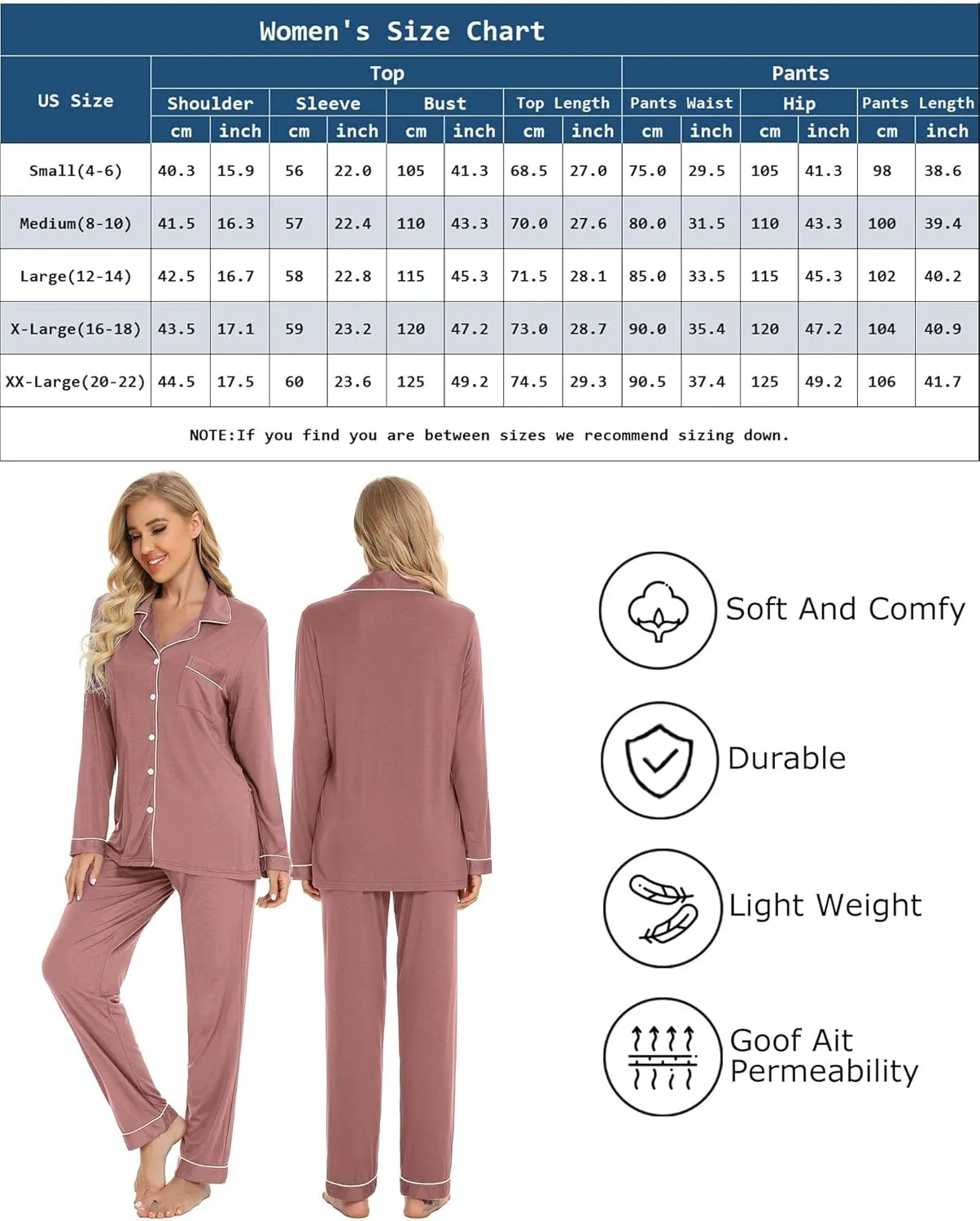Leikar Button Up Pajama Set For Women Long Sleeve Shirt And Pajama Pants Soft Pjs Lounge Sets
