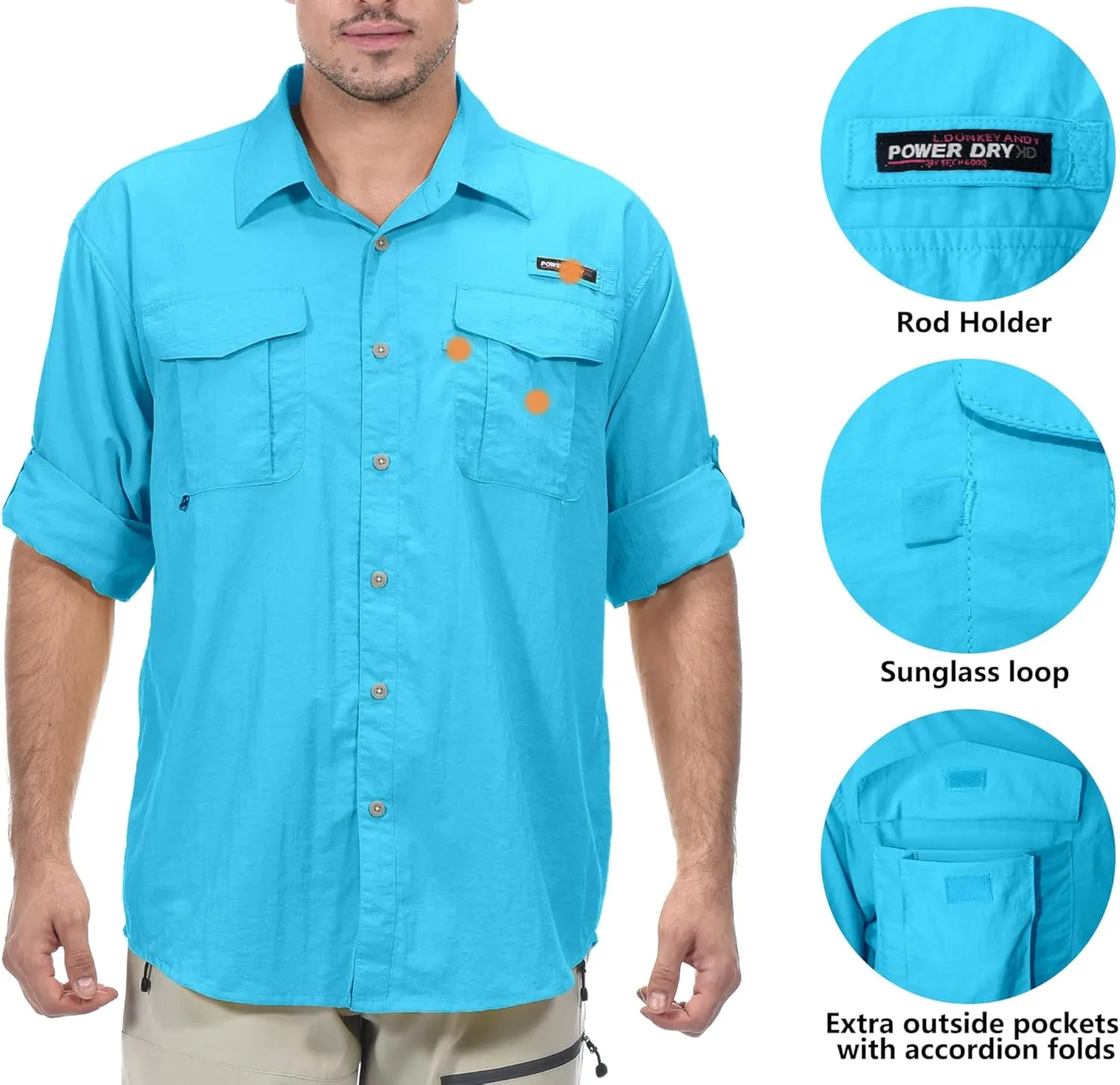 Little Donkey Andy Men's UPF 50  UV Protection Shirt, Short Sleeve Fishing Shirt, Breathable and Fast Dry