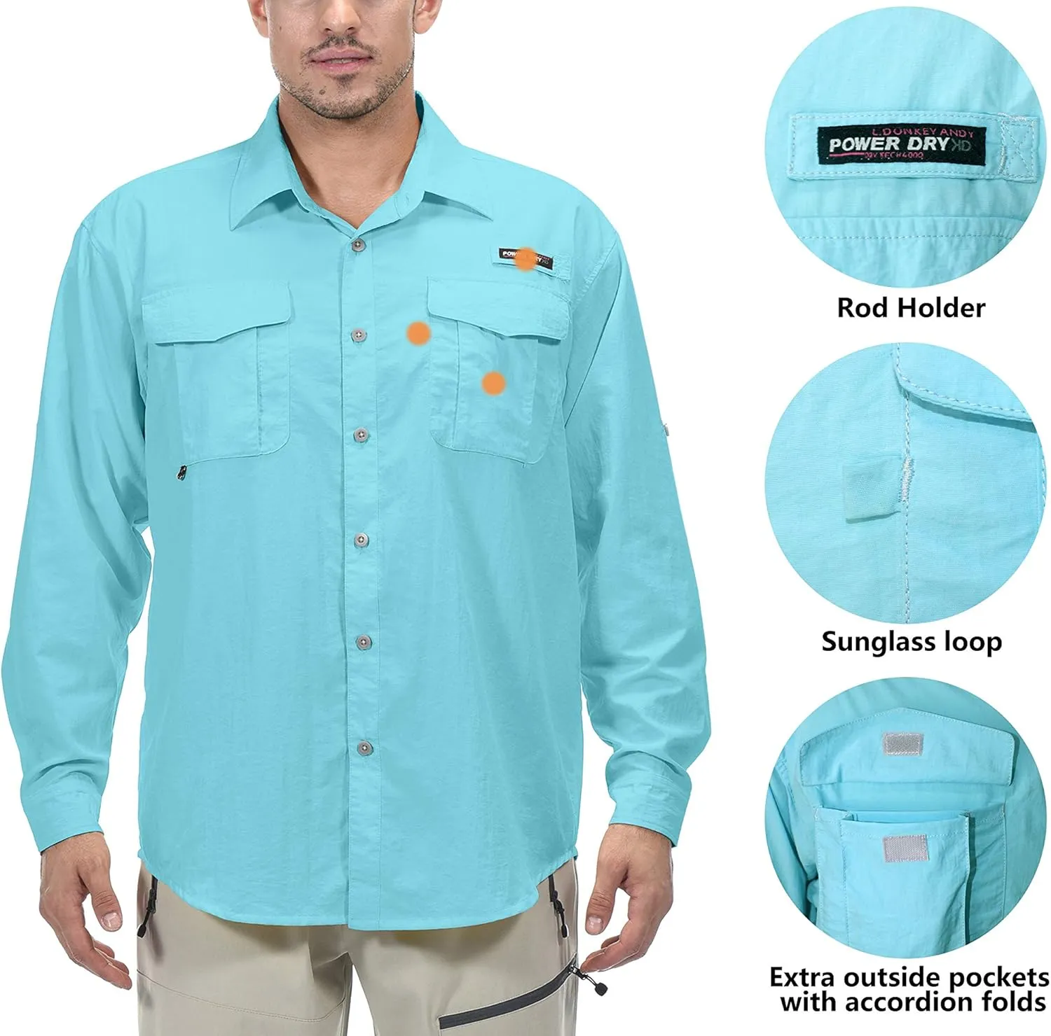 Little Donkey Andy Men's UPF 50  UV Protection Shirt, Short Sleeve Fishing Shirt, Breathable and Fast Dry