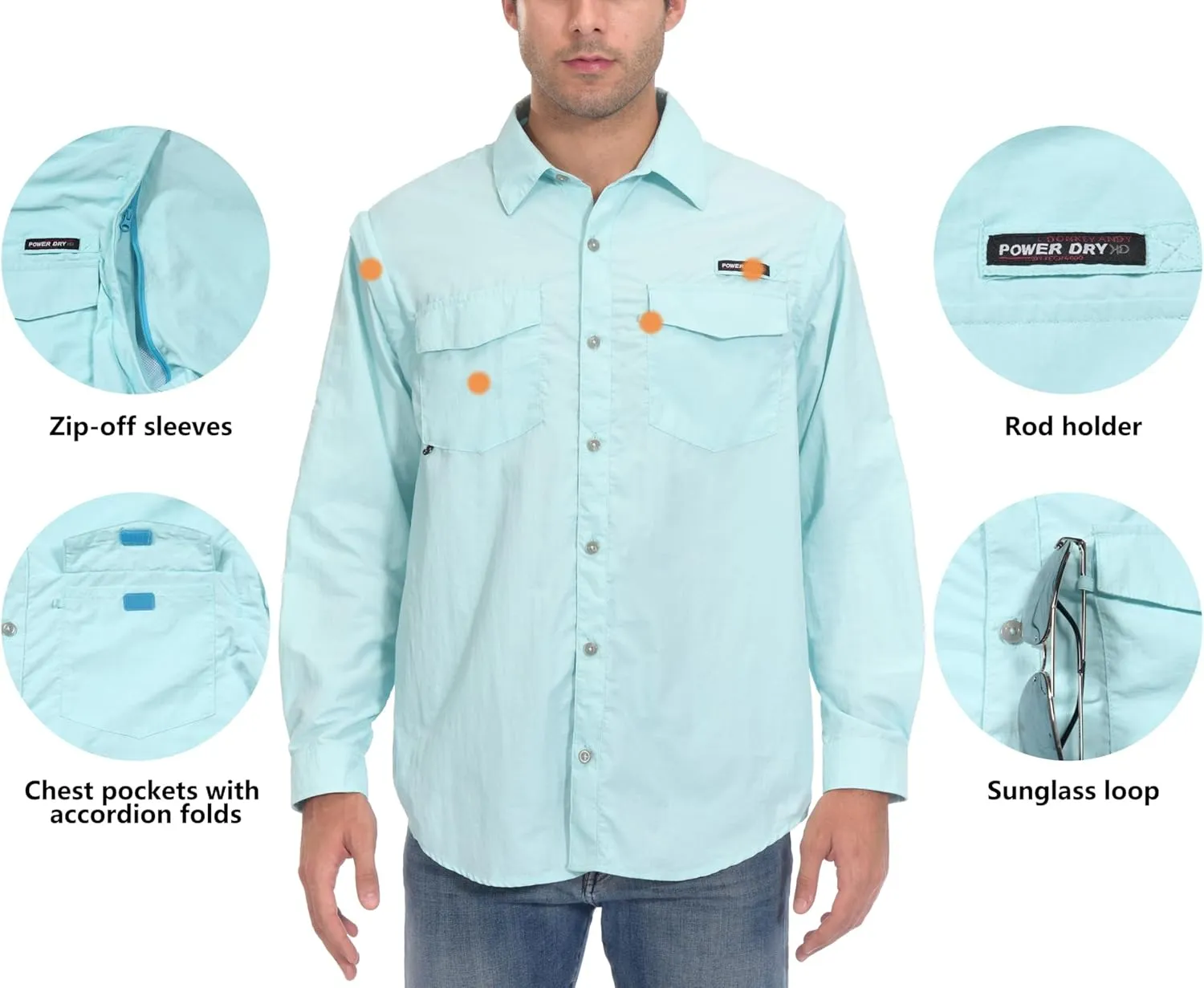 Little Donkey Andy Men's UPF 50  UV Protection Shirt, Short Sleeve Fishing Shirt, Breathable and Fast Dry