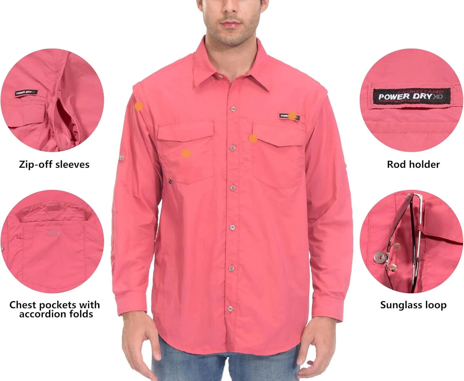 Little Donkey Andy Men's UPF 50  UV Protection Shirt, Short Sleeve Fishing Shirt, Breathable and Fast Dry